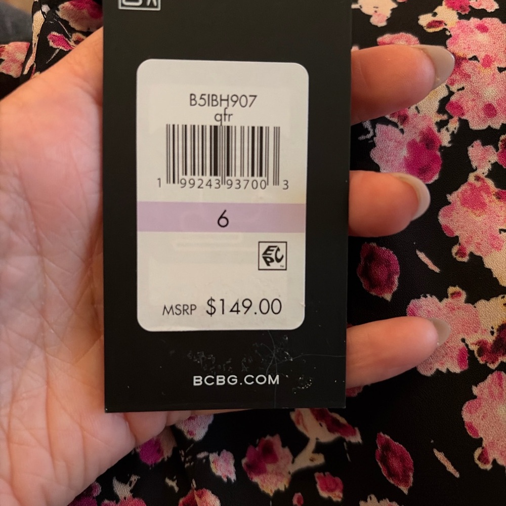 BCBG Black and Pink Floral Midi Dress - Picture 6 of 7